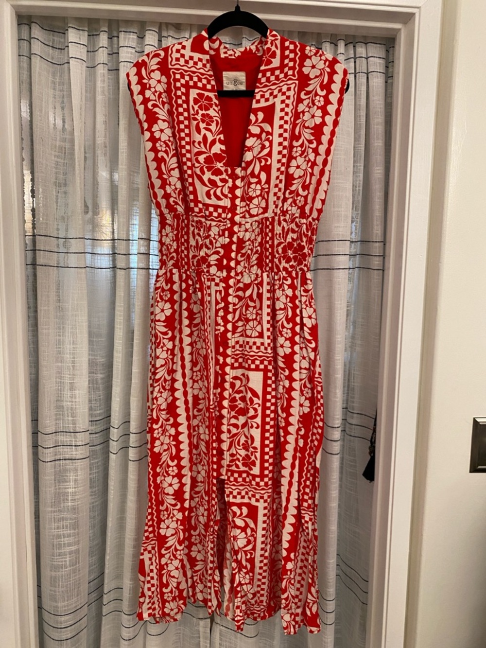 Umgee Red & White Printed Sleeveless Midi Dress Small